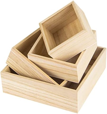 Pacote de 4 compacta caixa de madeira inacabada em 4 tamanho Rústico de madeira de armazenamento quadrado de madeira pequena Caixa