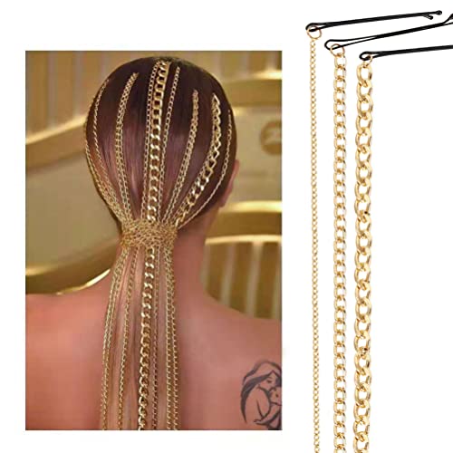 Lurrose Christmas Hair Clips 9pcs Punk Gold Hair Chains Chain Chain Chain With Clips Ponytail Multi Strand Chead Chain For Women Girls Metal Clips