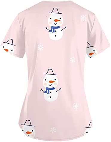 Moda feminina Impressão de Natal Tops blusa clássica de gola em v altura de manga curta de luvas de trabalho enfermeiro