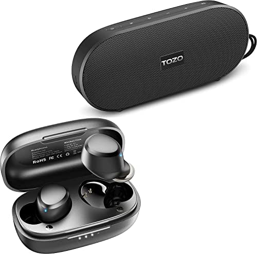 TOZO A1 Mini fones de ouvido sem fio Bluetooth 5.3 Em fones de ouvido leves-pesados ​​pretos e Tozo PA1 Bluetooth alto-falante
