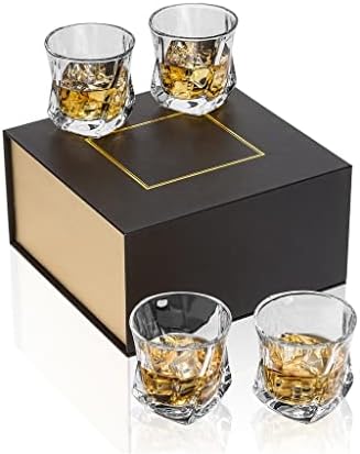Óculos de uísque sdgh conjunto de 4 copos de vidro torcido 7 oz / 210 ml para uísque escocês de bourbon, em caixa de presente