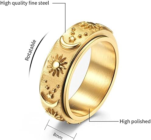 Jude Jewellers Aço inoxidável Sun Moon Star girating girlning Band Style Ansity Relief Ring