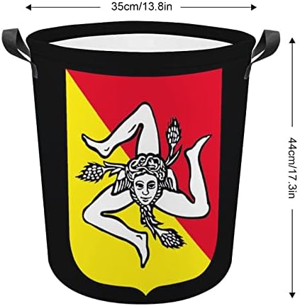 Brasão de braços da Sicília Trinacria cesto de lavanderia cesto de roupas altas dobráveis ​​com alças de saco de