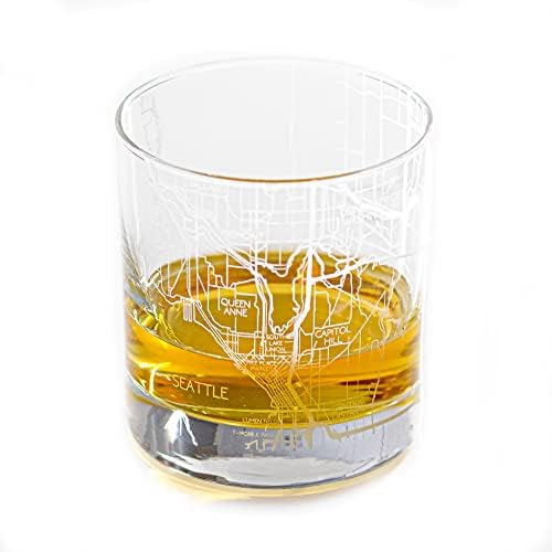 Resscu Seattle Laser gravado Map Whisky Glass, Gift exclusivo, mapa da cidade Glass, Gift Box