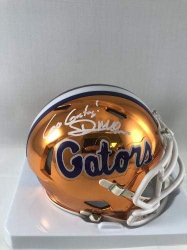 Dan Mullen assinou o Florida Gators Chrome Mini Capacete com GO Gators 2 - Mini capacetes da faculdade autografados
