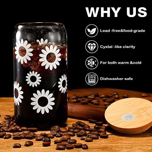 4 PCs 16 oz Agradecemos Presentes Conjunto de café gelado Cozes de café bebendo copos com tampas de bambu Palha e limpeza do conjunto