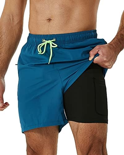 Silkworld mass nadando troncos com revestimento de compressão 2 em 1 shorts de natação seca rápida com bolsos com zíper