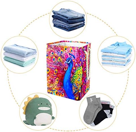 Lixeira de armazenamento grande colorida de pavão unicey para banheiro, quarto, casa, brinquedos e organização de roupas