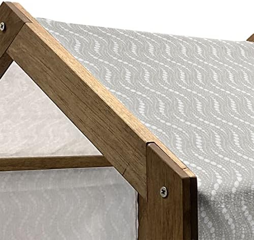 Ambesonne Abstract Wooden Dog House, Little Swirly circula pontos Pontos de ovais gráficos geométricos tons macios, canil portátil de cão portátil interno e externo com travesseiro e tampa, 2x-grande, poeira branca