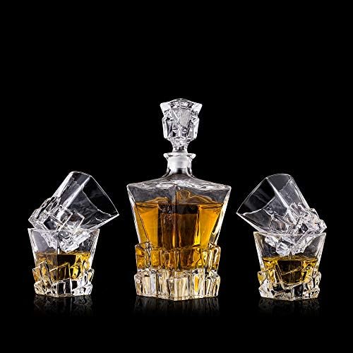 Decantador de uísque Youyah com 4 copos de cristal, 8 cubos de gelo em aço inoxidável e pinças, presentes de uísque
