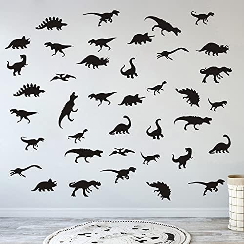 Juekui 38pcs preto dinossauros decalques minimalistas de dinossauros pretos Vinil dinossauros adesivo de arte de parede
