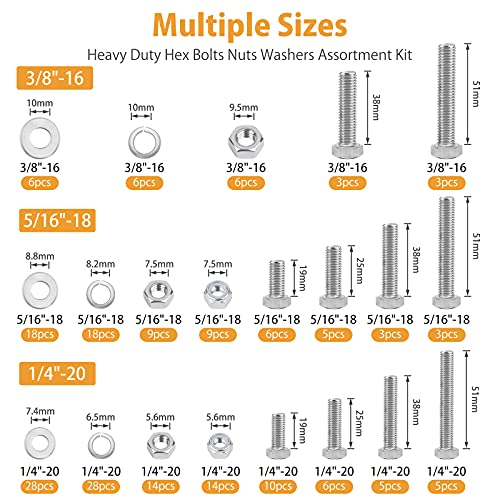 1/4-20 5/16-18 3/8-16 parafusos sextavados com kit de porca de trava de nylon, vigue aço inoxidável 18-8 parafusos de cabeça