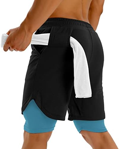 KLINNFENR Mens 2 em 1 academia de ginástica de 7 polegadas de roupas atléticas para homens para homens shorts de seco rápido com