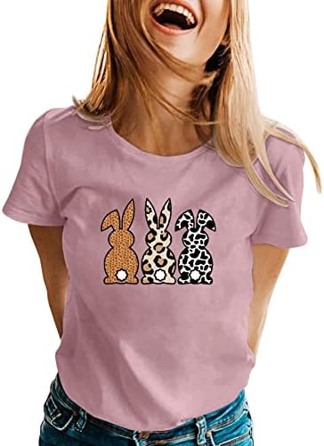 Camisetas de Páscoa CGGMVCG para mulheres fofas de coelho de coelhinho tees gráficos Camisas de Páscoa Casual para Mulheres para Mulheres