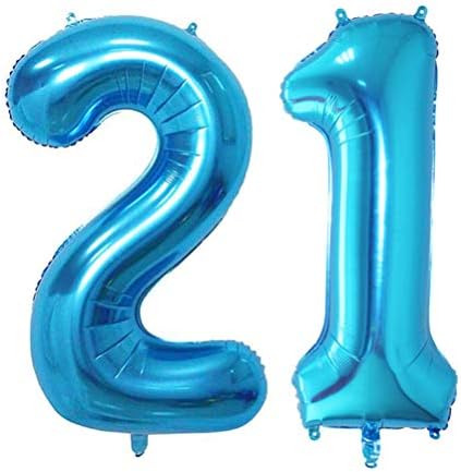 Balões azuis 2pcs de 2pcs 21 Balão 21 Balão de 21 anos para decorações de eventos de aniversário de 21 anos Decorações e decorações