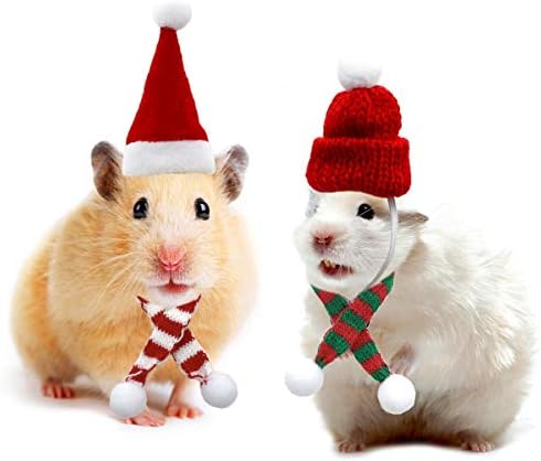 Vehomomy Small Animal Christmas Costume - Chapéu de porco e cachecol da cobaia de Natal para hedge hedgehog lagarto de chinchilas da cobaia de hamster e outros pequenos animais de estimação similares