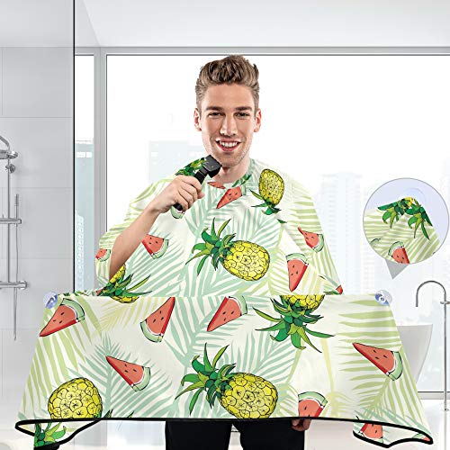 Alaza abacaxi de abacaxi watermelon folha de palmeira barbeiro à prova d'água para homens mulheres barba barba bibr avental pano de corte de cabelo profissional, 65 x 55 polegadas