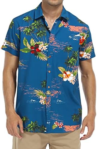 Hausein Mens Summer praia Camisa havaiana de manga curta tropical botão casual para camisetas estampadas florais