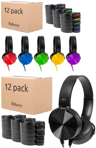 Pacote de embalagem Eduvy 24, fones de ouvido a granel para sala de aula, pacote de 12 fones de ouvido coloridos com