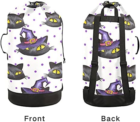 Halloween Black Cat Laundry Saco com tiras de ombro para lavanderia Backpack Bolsa Fechamento de Custring Destruto Handper