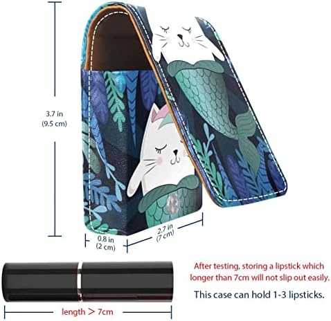 Fun Magic Cat Unicorn e Mermaid Illustration Mini Lipstick Case With Mirror for Purse Portable Case Holder Organization