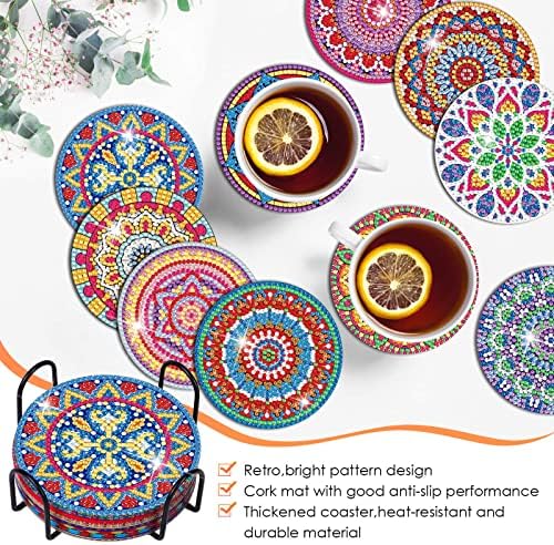 Kits de montanha -russa de arte de pintura de diamante Billbotk, 10 peças Mandala Diamond Painting Coasters com suporte,
