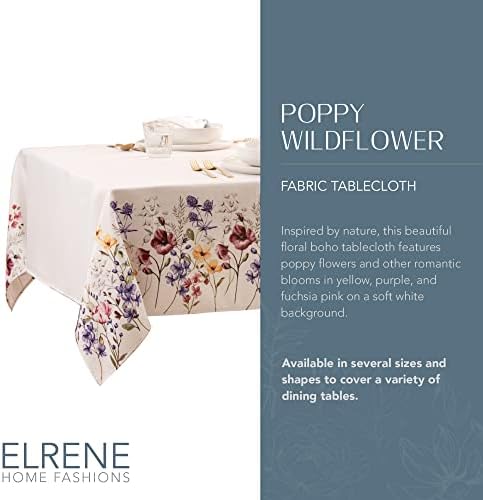 Elrene Home Fashions Poppy Wildflower Toeira de tecido de borda botânica, retângulo, 60 polegadas x 144 polegadas