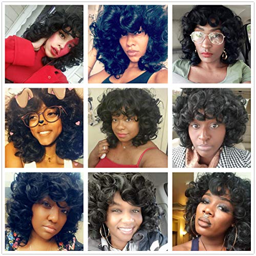 Menoqi curta perucas curtas encaracoladas para mulheres negras 14 '' Afro Afro Big Wig Curly com franja Sintética Substituição de
