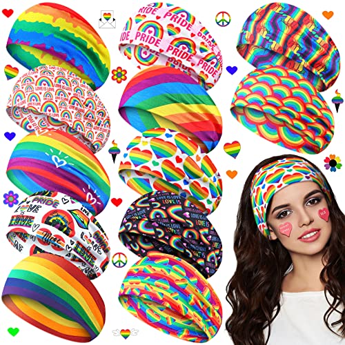 12 peças cabelos arco -íris orgulho gay Bandas de cabeça acessórios Orgulho para meninas homens homens elásticos