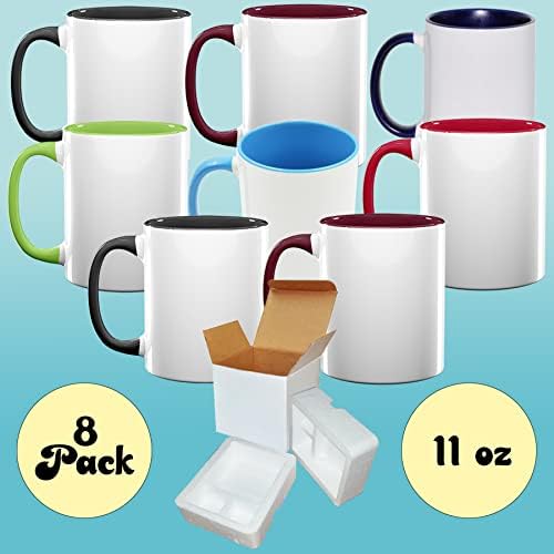 Conjunto de 8 11 oz de cores mistas de grades de graduação profissional caneca de sublimação - com caixas de remessa