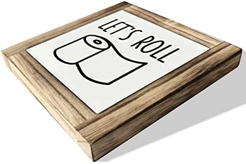 Placa de madeira engraçada Placa de madeira, vamos rolar, caixa de madeira de madeira, decoração de mesa 5,9 × 5,9 × 0,7