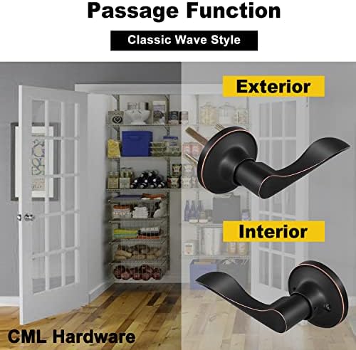 CML Hardware Passagem da porta da porta em bronze esfregado a óleo, alça de porta interna não travada para corredor para