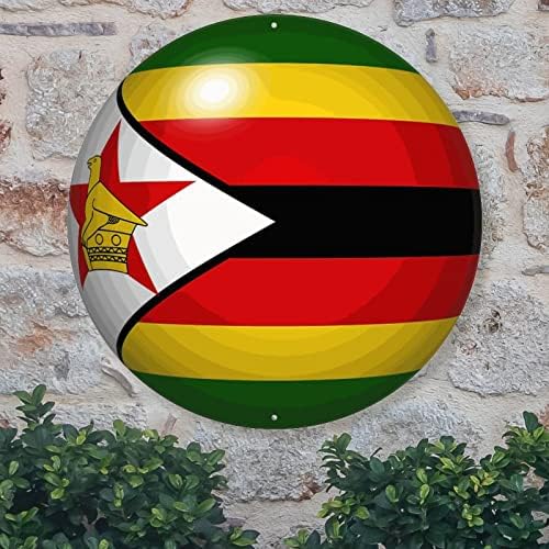 Madcolitote Zimbabwe Bandeira Bem -vindo sinal Porta da frente Zimbabwe Metal Sign Decoração patriótica Country Souvenir Country Metal Wall Art Wall Places Decoração de parede da casa de fazenda interna e ao ar livre 12x12in