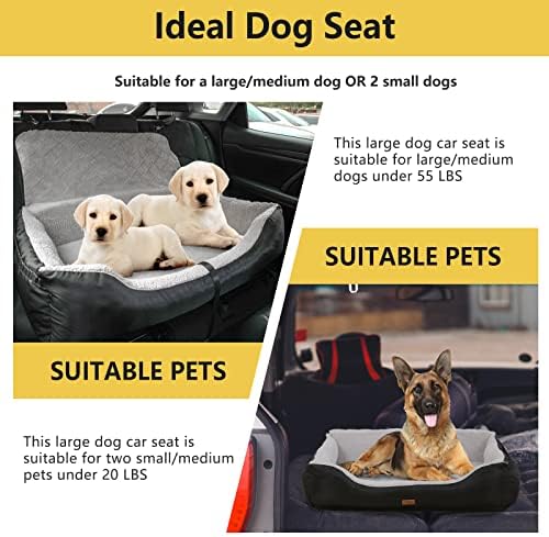 Funniu Dog Car O assento para carros para cães pequenos/médios/grandes, segurança de assento para carros de estimação Segurança totalmente destacável para o banco traseiro, cama de viagem portátil de cachorro com almofada macia, preto