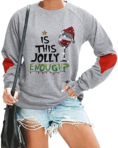 Alltb Believe Feliz Natal Sorto Moletom Womens Christmas Vinho de vidro de vidro Tops Camisa de férias de manga Raglan