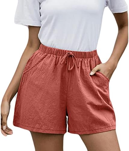 Mulheres casuais shorts de linho de algodão solto shorts de praia drawstring