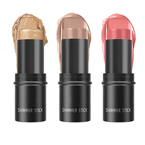 3 PCs Highlighter Blush Contorn Makeup Stick Conjunto, maquiagem de maquiagem de destaque de face Highlighter, palito de blush de creme fosco, bastão de contorno de creme mineral, conjunto de maquiagem de longa duração, à prova de água e à prova de suor conjunto