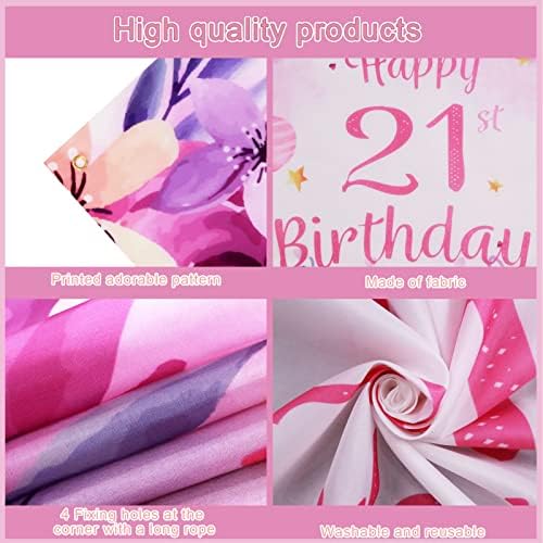 ROETYECE 21º aniversário decorações para ela, Rosa Purple Feliz 21º Banner de Aniversário para Mulheres Menina 21 Anos