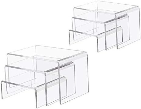 Jusalpha 6 -peça forte riser retangular acrílico transparente para varejo, acessórios para vitrines de prateleira para jóias, exibição de figuras pop amiibo funko, cupcakes, exibição de alimentos