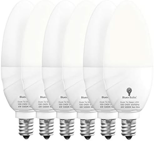 Pacote 6 Pacote Bluex Dusk to Dawn LED BULBS, LUZ DE 6W E12 LUZ BASE - 65W Equivalente - 5000k Daylight White - Smart