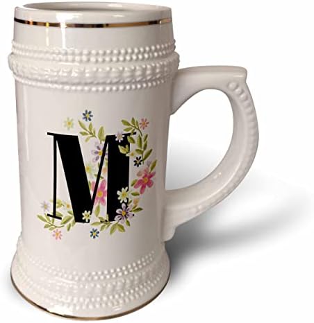 3drose mahwish - monograma - imagem do monograma florido M - 22oz de caneca