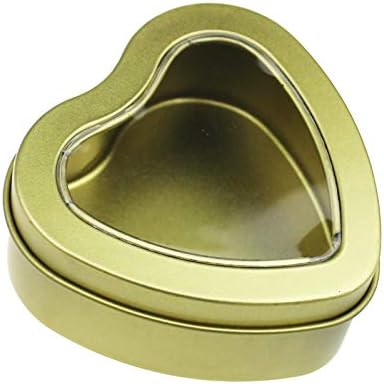 6 peças 4 onças em forma de coração latas de metal dourado vazias com tampas transparentes para fabricação de velas, doces, presentes e tesouros