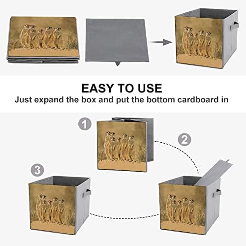 NUDQUIO Africano Meerkat Animal Dobring Bins de armazenamento caixas dobráveis ​​Cubo de tecido Organizador simples com alças