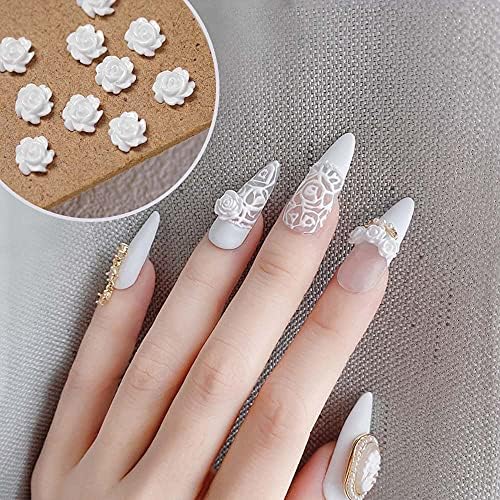 10pcJapanese Clyte Nail Art White Resin Rose Flower requintada e elegante e elegante Decoração de unhas DIY DIY Acessórios de unhas -