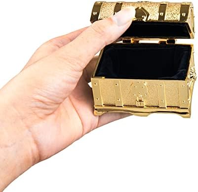 Feyarl Mini Vintage Gold Treasure Box Jeia Box Organizador de bugiganga de besteiras de anel de anel para o peito para o casamento