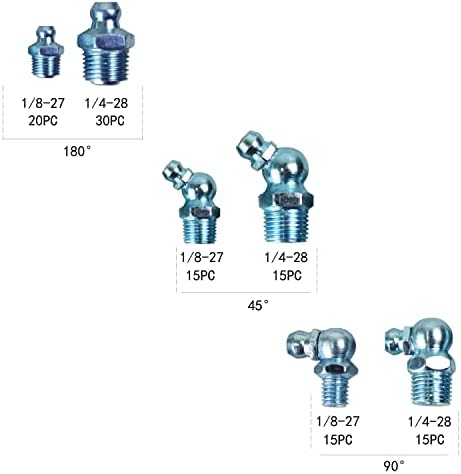 Kit de 110 peças de graxa de graxa Hfshydraulic-STABE-STILL, 90 graus e 45 graus de anota