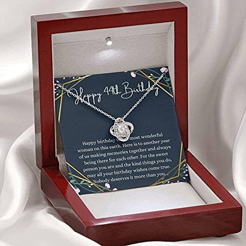 Jóias de cartão de mensagem, colar artesanal- Presente personalizado Love Knot, Feliz colar de 44 anos com cartão de