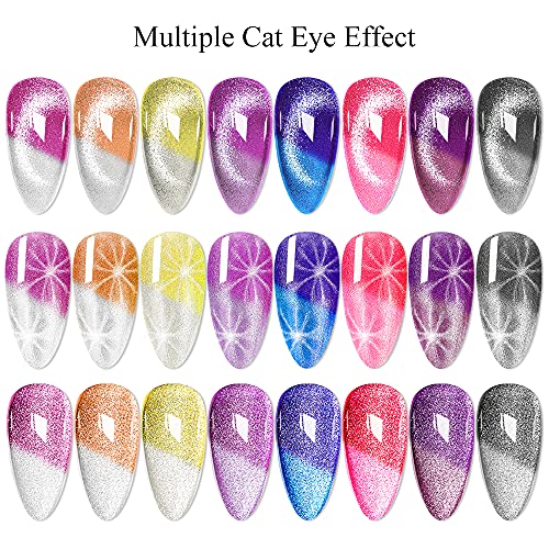 Supwee 2-in-1 Mudança de cor para gato de gato conjunto de gel de gel de temperatura Alterna Cristal Cristal para olho de olho em gel Polishol holográfico glitter gato olho de gel Polishi