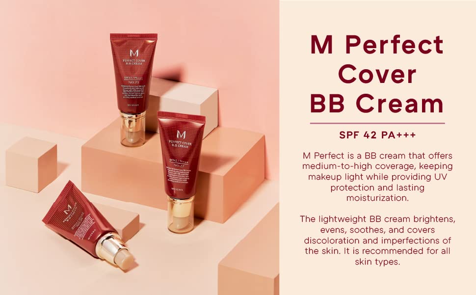 Missha m Perfect Cover BB Cream SPF 42 PA +++, Código Verificado para Autenticidade, 50ml, Escolando manchas, olheiras,