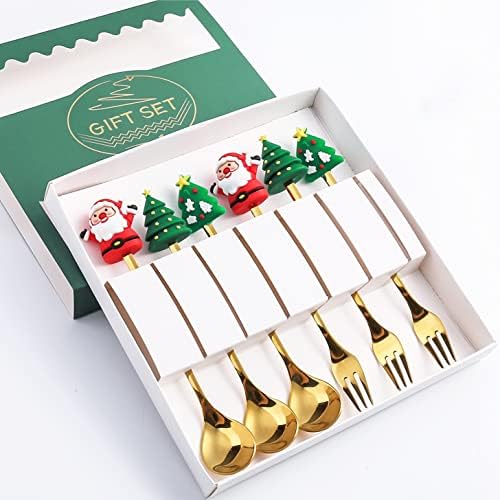 Rose Create 6 PCs Christmas Man Premium Stainless Steel Forks and Spoons com caixa de presente